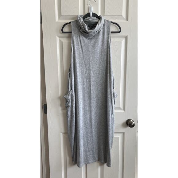 EILEEN FISHER Gray Tencel Jersey Funnel Neck Relaxed Midi Jumper Dress Sz L - Picture 2 of 12